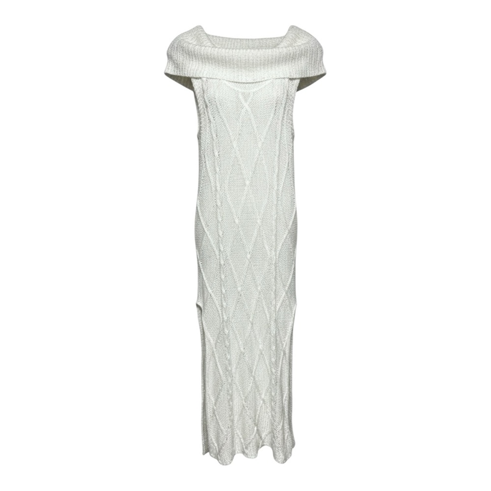Chic Off-Shoulder Knit Maxi Dress with Sequins